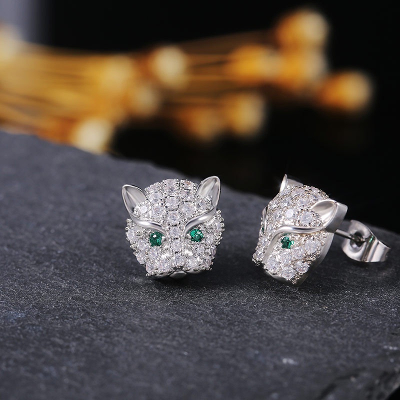 Khuyên Tai Hình Đầu Báo Đính Đá Zircon Độc Đáo Phong Cách Đường Phố Mới Cho Nữ