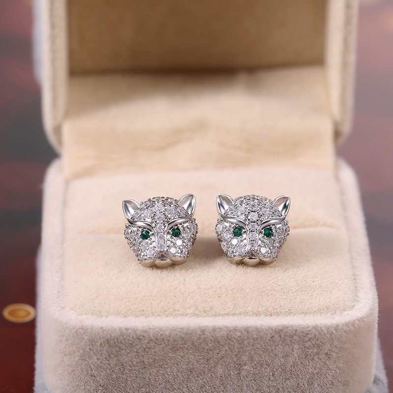Khuyên Tai Hình Đầu Báo Đính Đá Zircon Độc Đáo Phong Cách Đường Phố Mới Cho Nữ