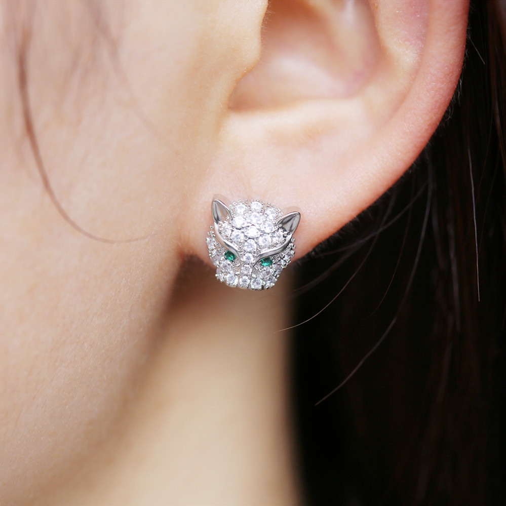Khuyên Tai Hình Đầu Báo Đính Đá Zircon Độc Đáo Phong Cách Đường Phố Mới Cho Nữ