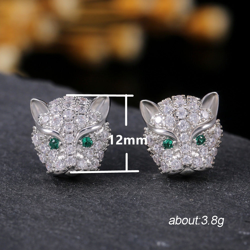 Khuyên Tai Hình Đầu Báo Đính Đá Zircon Độc Đáo Phong Cách Đường Phố Mới Cho Nữ