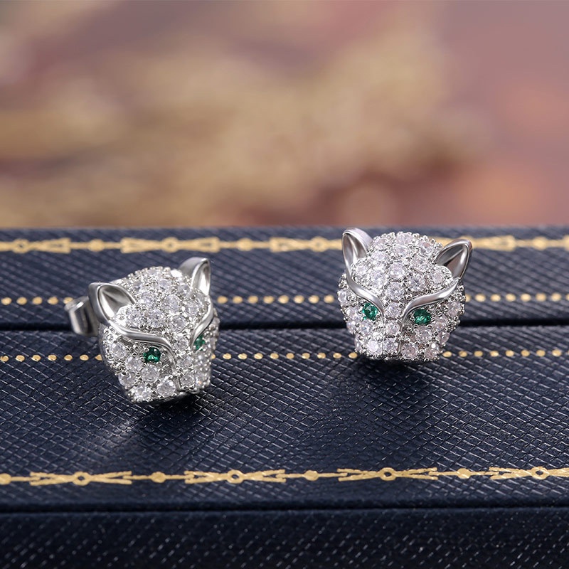 Khuyên Tai Hình Đầu Báo Đính Đá Zircon Độc Đáo Phong Cách Đường Phố Mới Cho Nữ