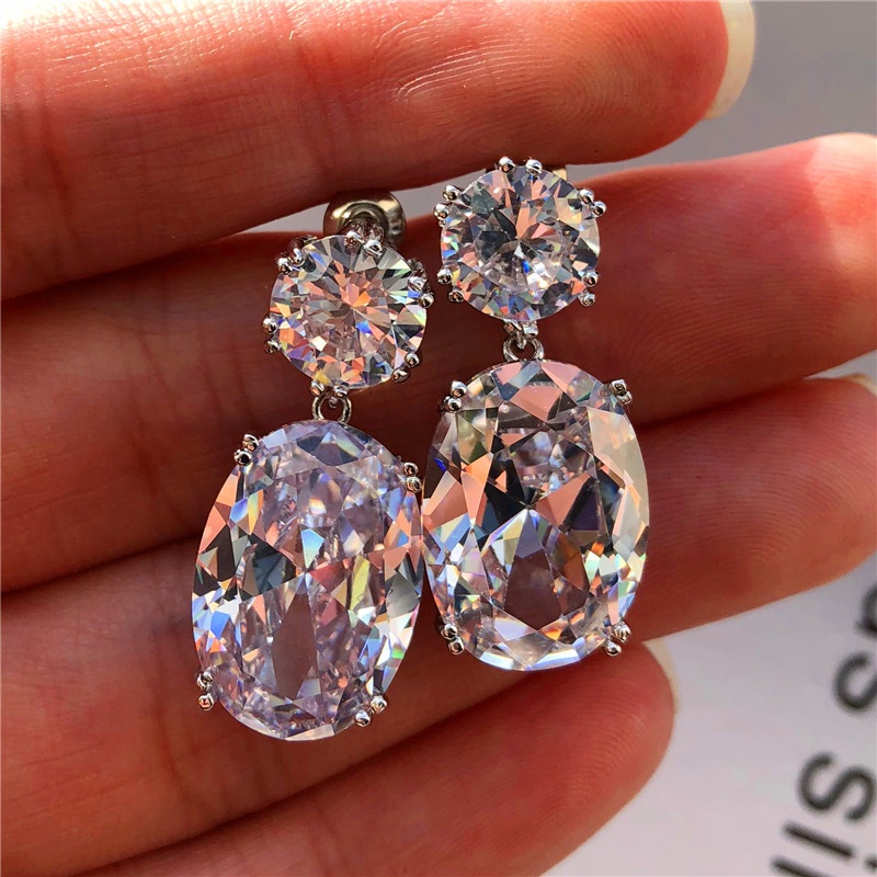 Khuyên Tai Đính Đá Zircon Lớn Phong Cách Âu Mỹ Thời Trang Mới Cho Nữ
