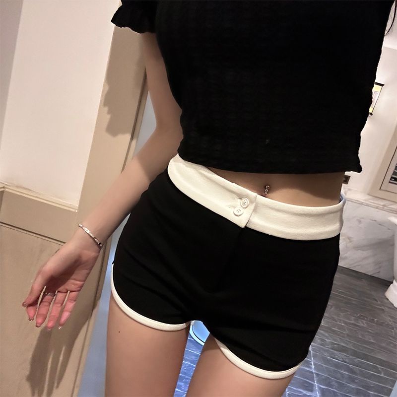 Jiashucheng Quần Đùi Có Khóa Kéo Màu Trắng Đen Tương Phản Thời Trang Mùa Hè Cho Nữ