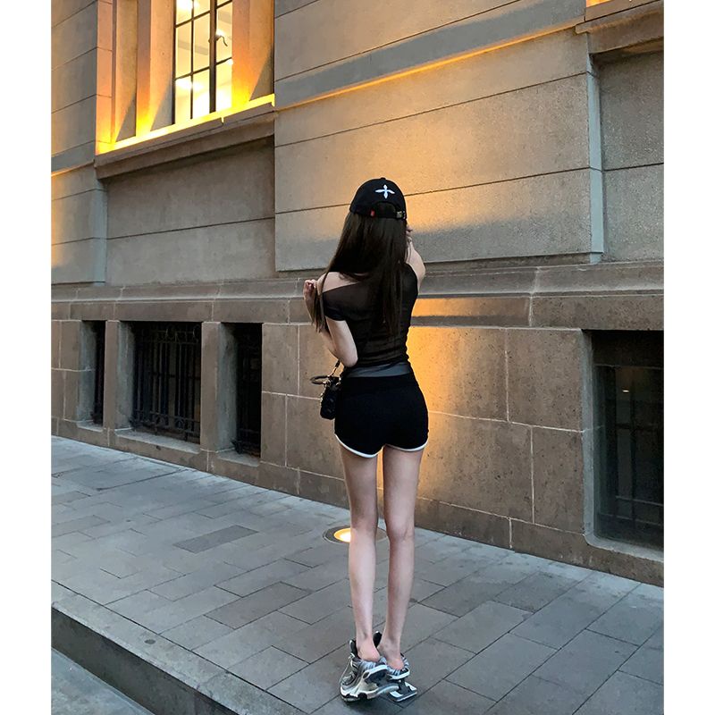 Jiashucheng Quần Đùi Có Khóa Kéo Màu Trắng Đen Tương Phản Thời Trang Mùa Hè Cho Nữ