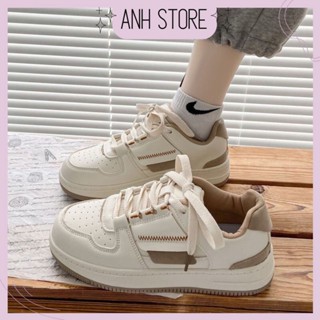 Giày bata sneaker nữ cổ thấp đế độn màu trắng phối nâu, tím dáng basic Hàn quốc G057 - Anh Store
