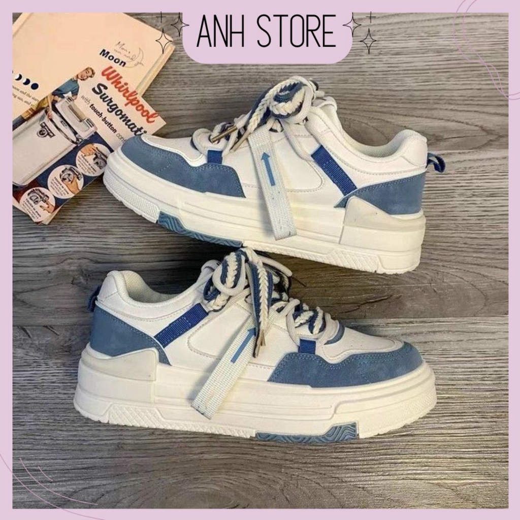 Giày thể thao sneaker nữ màu xanh, đen cổ thấp đế độn tăng chiều cao G053 - Anh Store