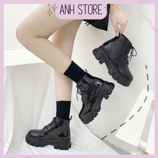 Giày bốt boost nữ cổ cao màu đen da bóng, da lì đế cao 5cm tăng chiều cao G020 - Anh Store