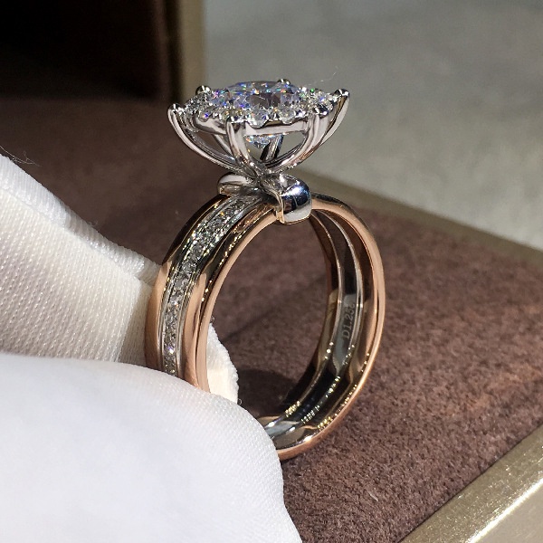 Nhẫn Đính Hôn Hai Màu Đính Đá Zircon Phong Cách Âu Mỹ Sáng Tạo Dễ Phối Đồ Thời Trang