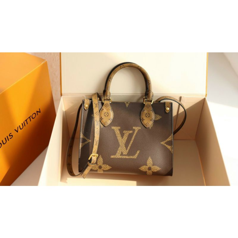 Túi Onthego Nâu Size 25 Fullbox Lót đỏ Mỗi mặt 1 màu