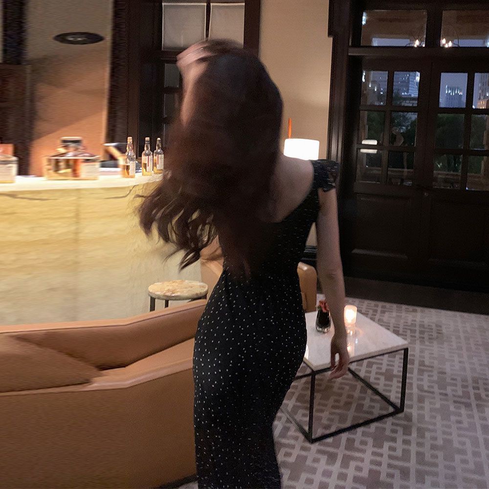 Đầm Hai Dây Họa Tiết Chấm Bi Phong Cách Retro Pháp