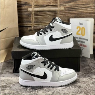 Giày jordan 1 low xám trắng, giày thể thao 1 jordan xám trắng cổ cao nam nữ full box bill