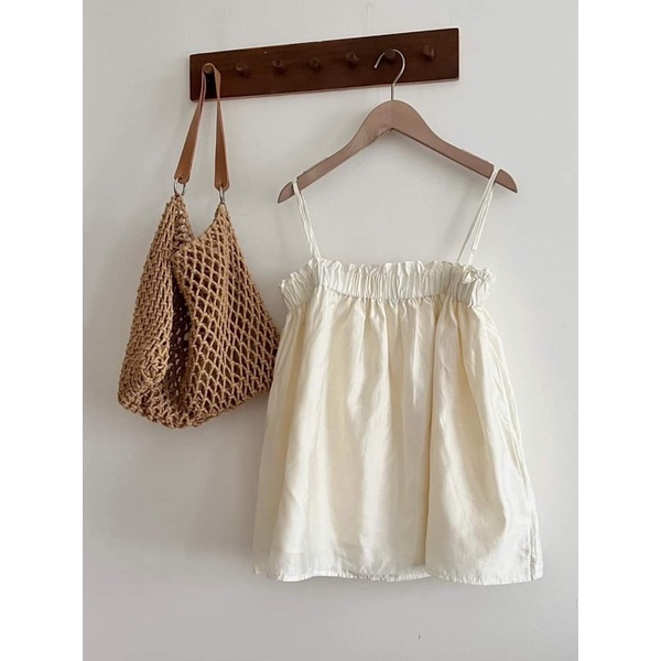 Áo dây dáng babydoll ngắn trắng đen mặc đi chơi,du lịch A01