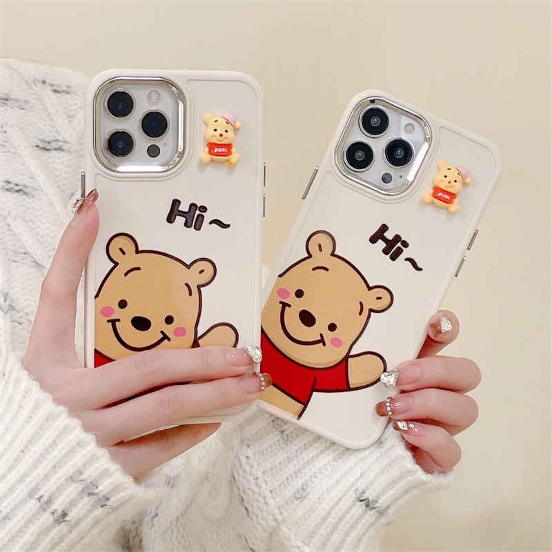 Ốp iphone cam kim loại in hình gắn Stick Cún Phi Công, Cún Pooh 7plus/8plus/x/xs/xsmax/11/12/13/14/pro/max/plus/promax