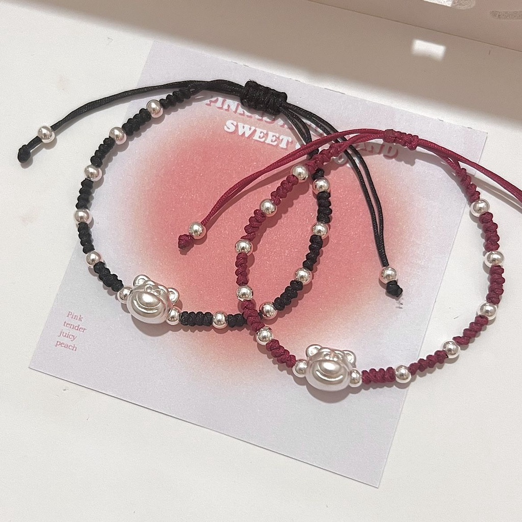 Vòng Tay Dây Bện Thủ Công Thiết Kế Mặt Gấu / Dâu Tây Dễ Thương Đa Năng