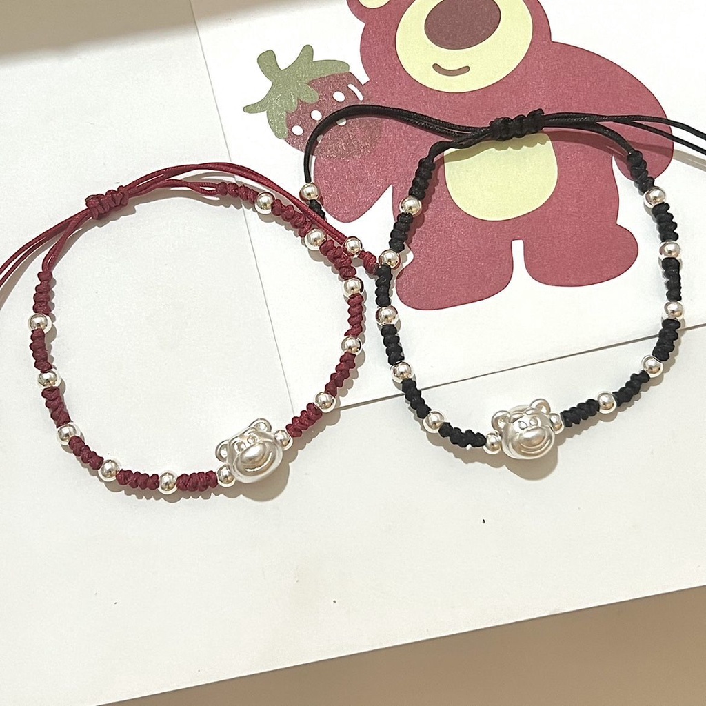 Vòng Tay Dây Bện Thủ Công Thiết Kế Mặt Gấu / Dâu Tây Dễ Thương Đa Năng