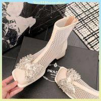 Giày La Mã mũi vuông mẫu mỏng mùa hè nơ bướm cao cấp màu trắng