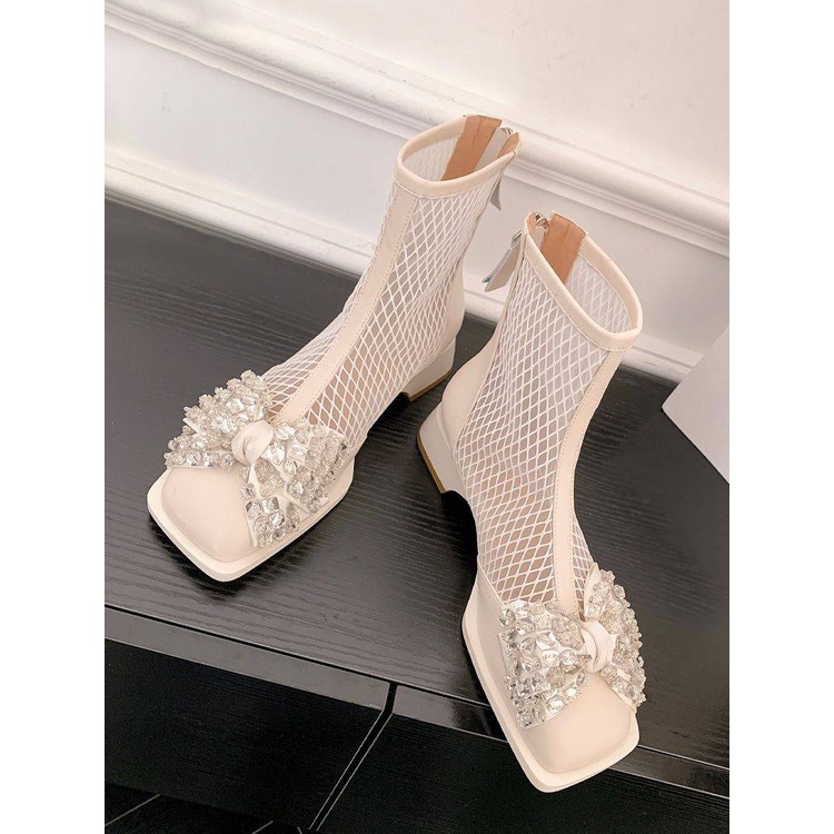 Giày La Mã mũi vuông mẫu mỏng mùa hè nơ bướm cao cấp màu trắng