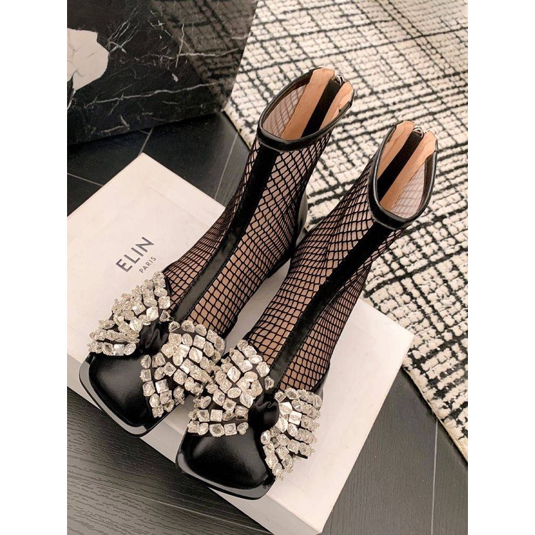 Giày La Mã mũi vuông mẫu mỏng mùa hè nơ bướm cao cấp màu trắng