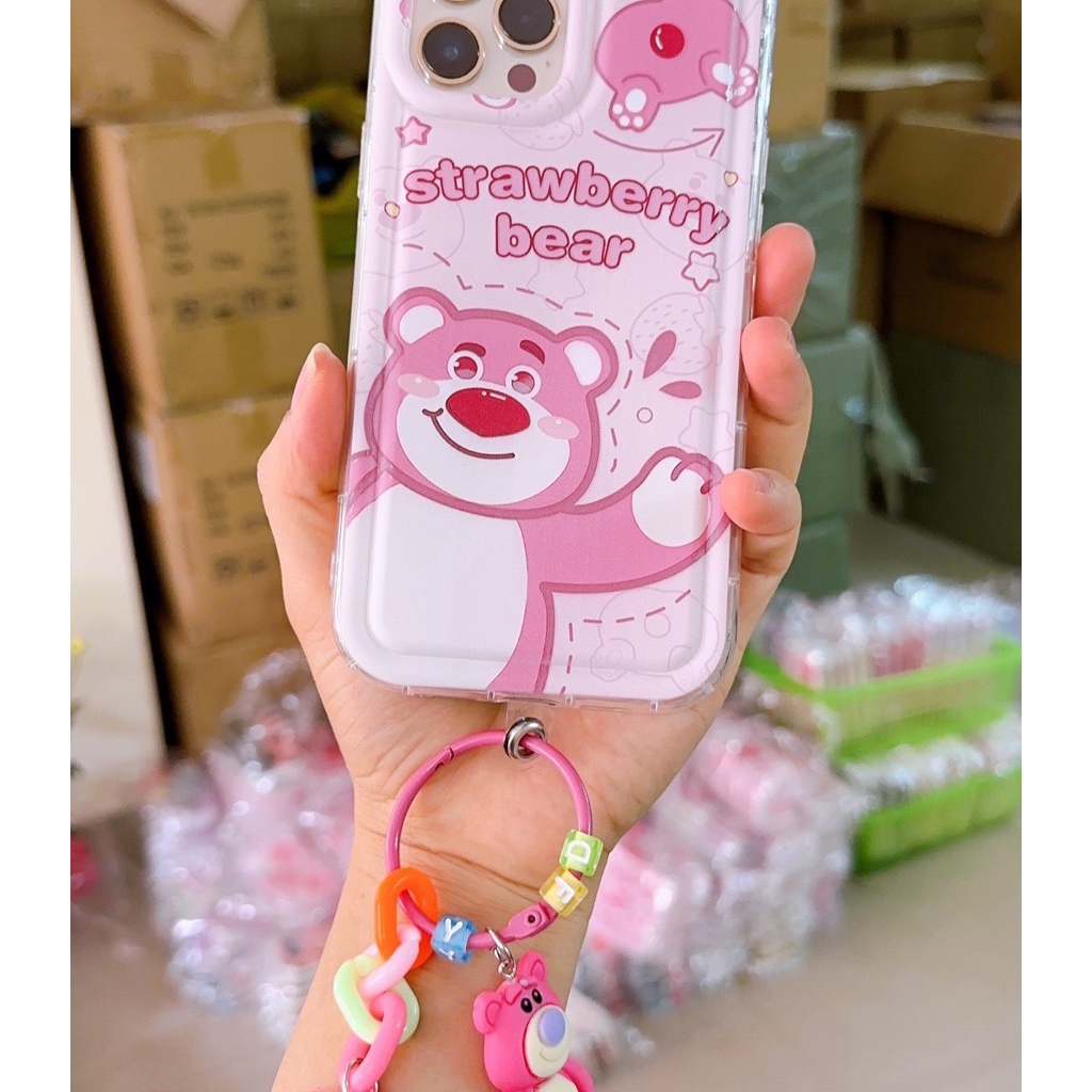 [Gấu dâu Lucky, Mặt cười, Gấu strawberry] Ốp in hình kèm dây 6plus/7plus/x/xs/xsm11/12/13/14/pro/max/plus/promax