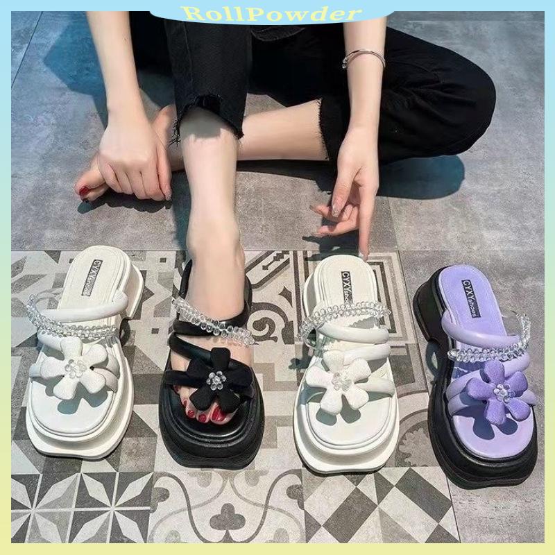 Giày La Mã thời trang gót thô hoa mẫu mới mùa hè cao gót