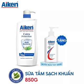 Sữa tắm sạch khuẩn Aiken 850g chiết xuất trà xanh, bạc hà tăng cường hệ miễn dịch tặng nước rửa tay 250g