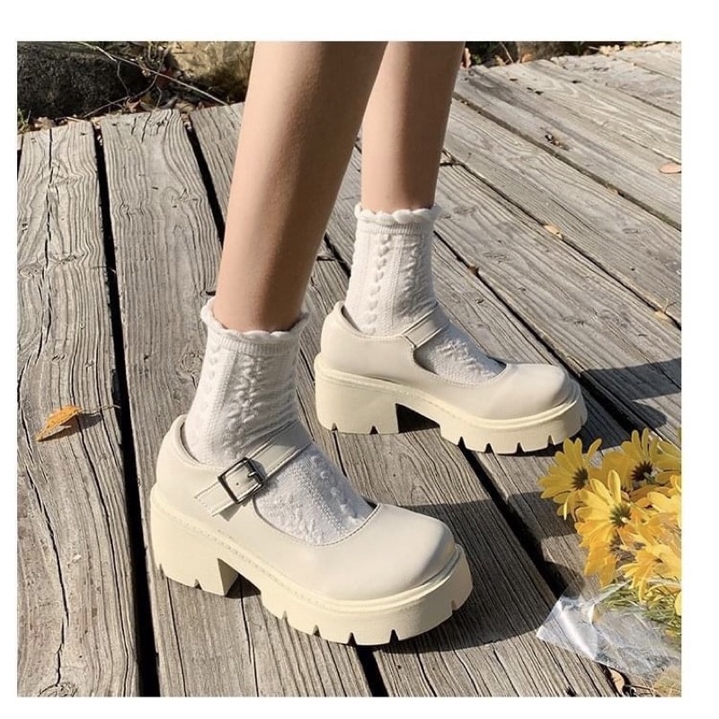 Basic Mary Jane - Giày da bò thật nữ retro vintage