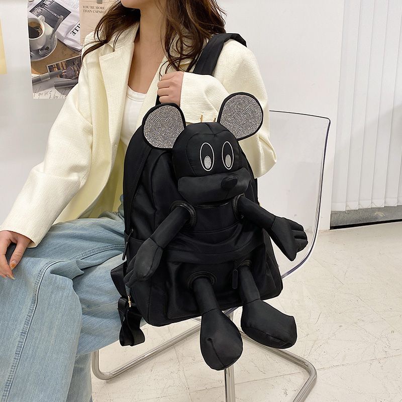 Ba Lô Đeo Vai Đi Học / Du Lịch Vải Nylon Cỡ Lớn Hình Chuột Mickey Kiểu Hàn Quốc Dễ Thương Cho Nữ