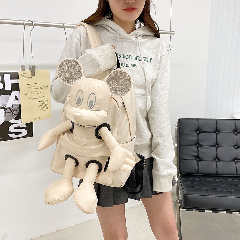Ba Lô Đeo Vai Đi Học / Du Lịch Vải Nylon Cỡ Lớn Hình Chuột Mickey Kiểu Hàn Quốc Dễ Thương Cho Nữ