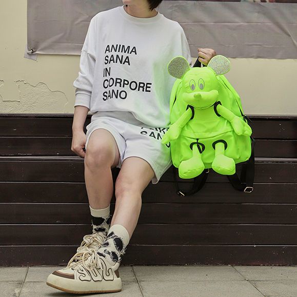 Ba Lô Đeo Vai Đi Học / Du Lịch Vải Nylon Cỡ Lớn Hình Chuột Mickey Kiểu Hàn Quốc Dễ Thương Cho Nữ