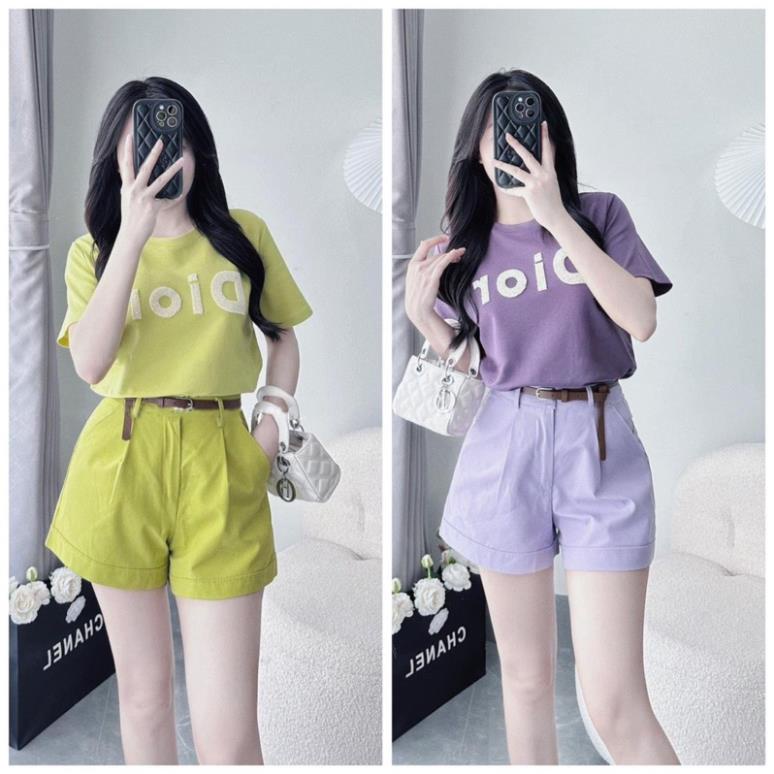 Set áo phông DR CỐM TÍM quần sooc xanh kèm đai