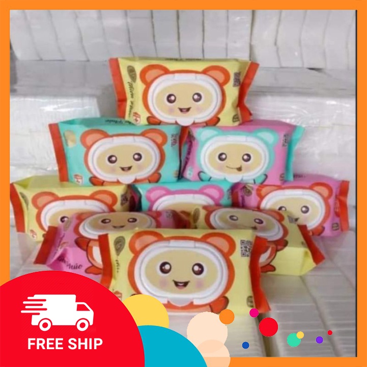 Khăn giấy ướt gói 120 tờ hình gấu phú đạt không mùi