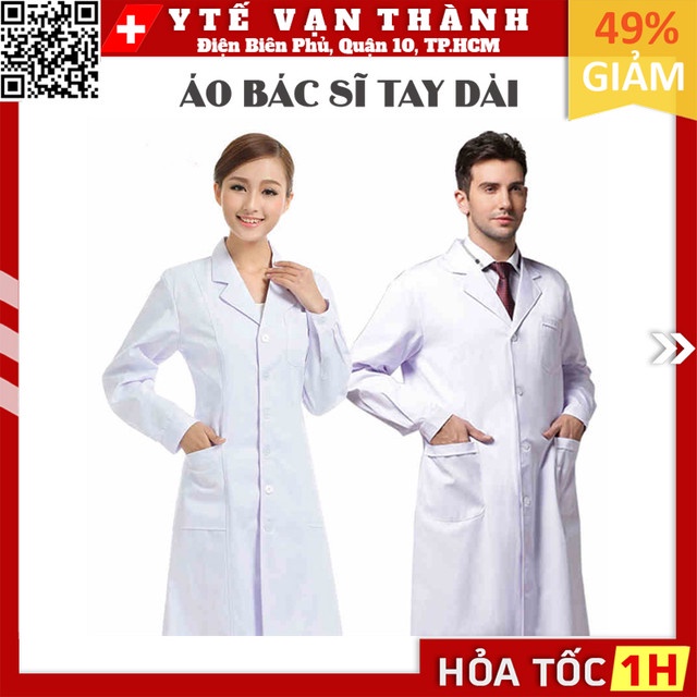 ✅ Áo Bác Sĩ Dài Tay Trắng | Sỉ Lẻ Áo Blouse Trắng, Đồng Phục Bệnh Viện -VT0172
