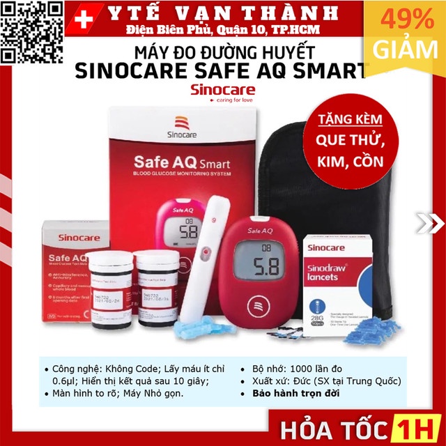 Máy Đo Đường Huyết Sinocare Safe AQ Smart (MG) (+ 50 Que. Kim, Cồn) -VT0656