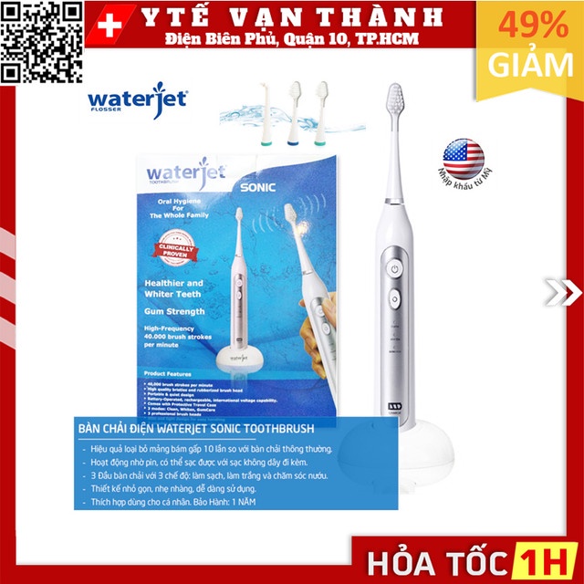 Bàn Chải Điện Sóng Âm Waterjet Sonic Toothbrush | Sóng âm đánh bay mảng bám gấp 10 lần -VT0625