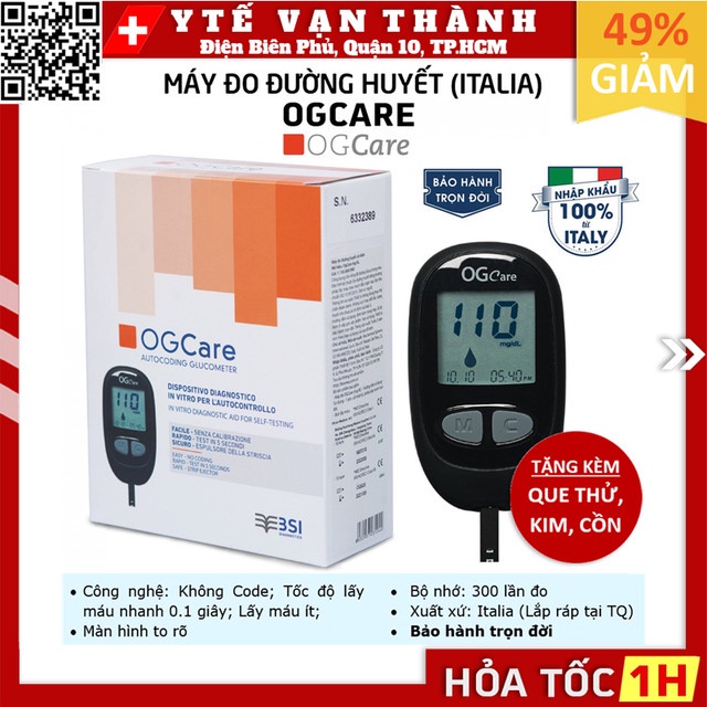 Máy Đo Đường Huyết Ogcare (+ 25 Que, 50 Kim, 50 Cồn) -VT0559