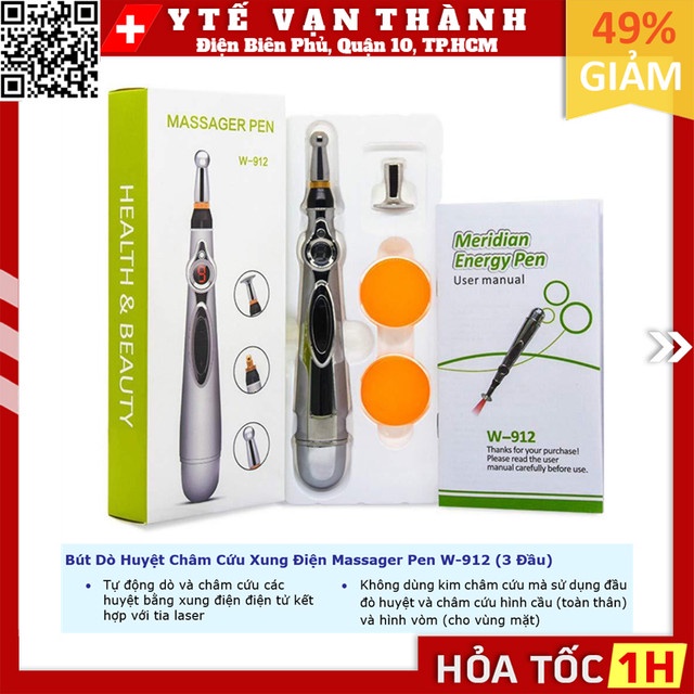 ✅ Bút Dò Huyệt Châm Cứu Xung Điện Massager Pen W-912 (3 Đầu) -VT0090