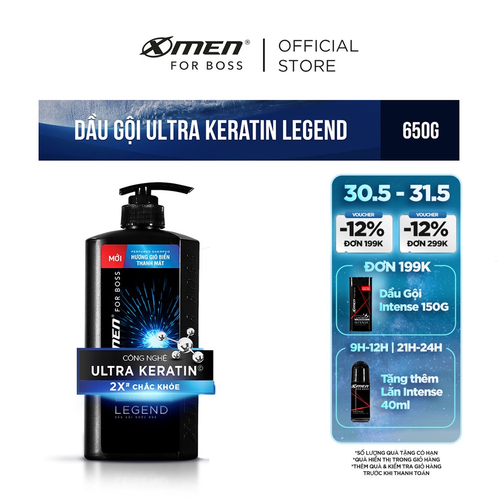 Dầu gội X-Men for Boss hương gió biển thanh mát Legend với Ultra Keratin 650g