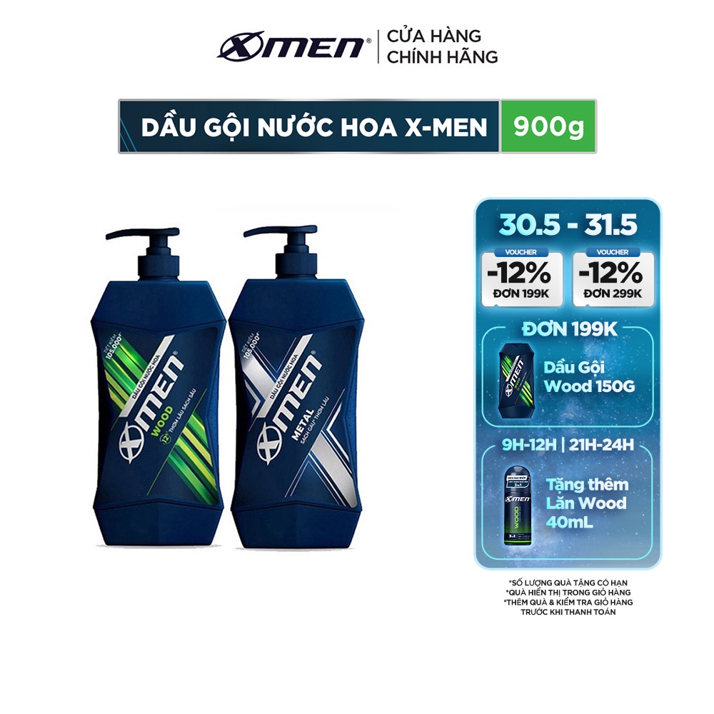 Dầu gội nước hoa Xmen 900g - 2 mùi hương nam tính, 2x sạch sâu và lưu hương 12h