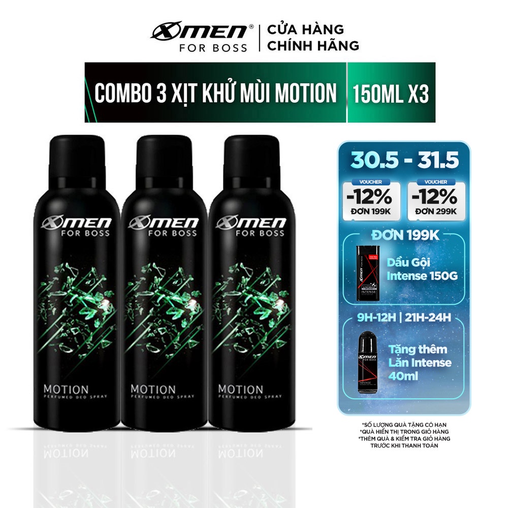 Combo 3 Xịt khử mùi X-Men for Boss Motion 150ml/chai