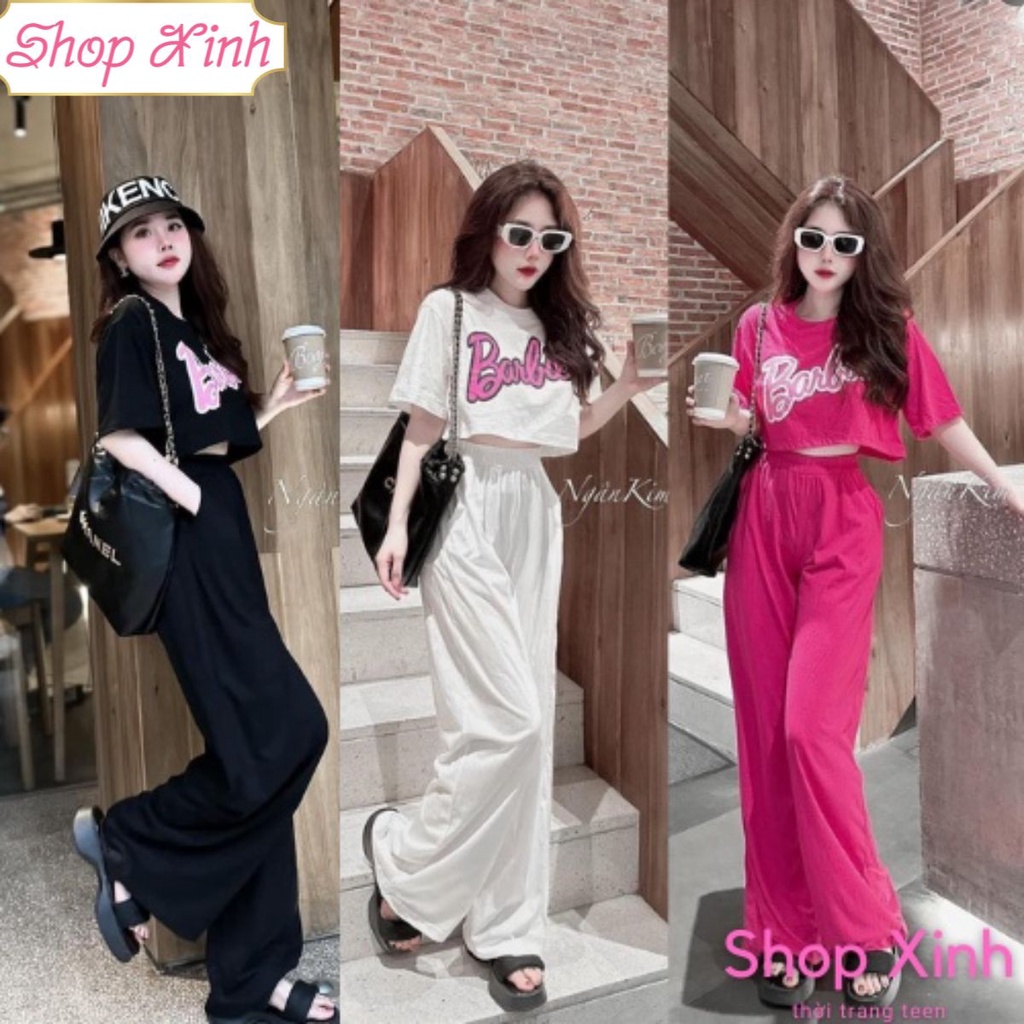 Set croptop Barbie quần suông SHOPXINH88888, Bộ Barbie crt kèm quần suông chất cotton khô