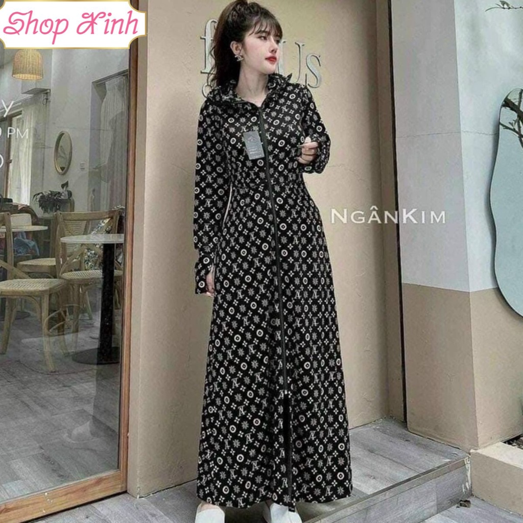 Áo choàng chống nắng chun eo kẻ caro siêu dày, Áo chống nắng toàn thân LV gucci xẻ tà chất umi