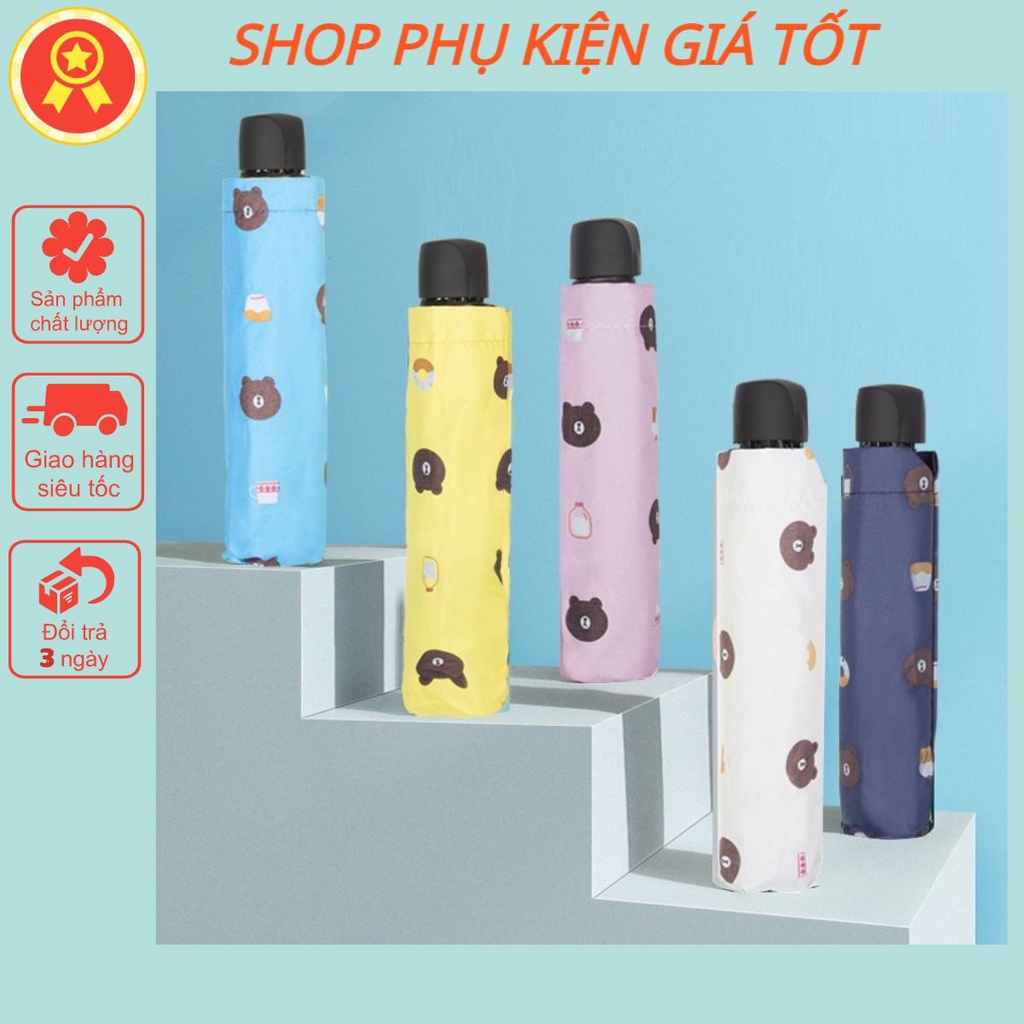 Ô Dù Gấp Gọn, Ô Che Mưa Che Nắng Hoạ Tiết Gấu Dễ Thương Chống Tia UV Cực Tốt