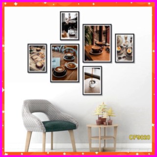 Tranh treo tường tranh treo tường Bộ 6 tranh trang treo tường, tranh dán tường trí quán cà phê, decor quán, canvas, T20