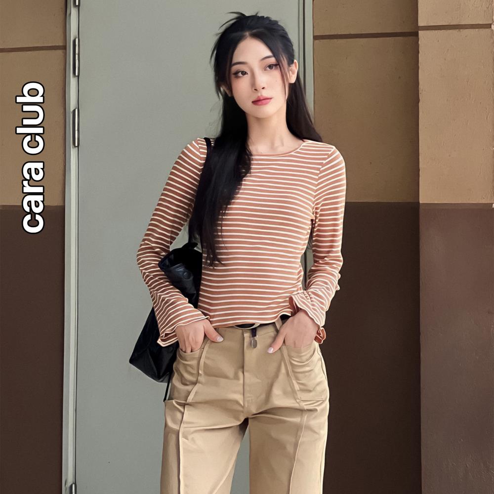 CARA Áo kiểu nữ Ace cổ tròn tay dài ống loe chất thun co dãn thoải mái năng động