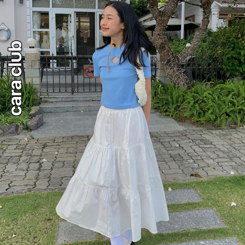 CARA Chân váy nữ Saint dáng dài xòe phân tầng có dây kéo đơn giản dễ thương