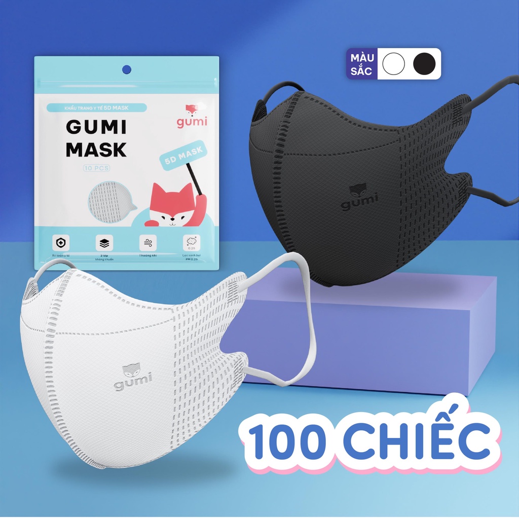 Khẩu trang y tế 5D Gumi 3 lớp mask kháng khuẩn lọc bụi PM 2.5