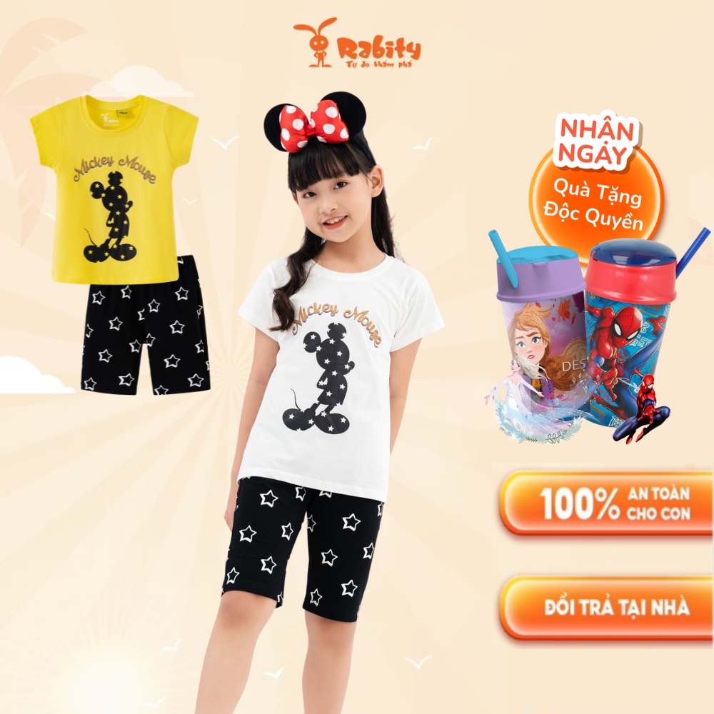 Bộ quần áo thun ngắn tay bé gái bộ mặc nhà cho trẻ em bộ quần áo mickey cho bé gái bộ ngủ minnie cho bé gái Rabity 92296