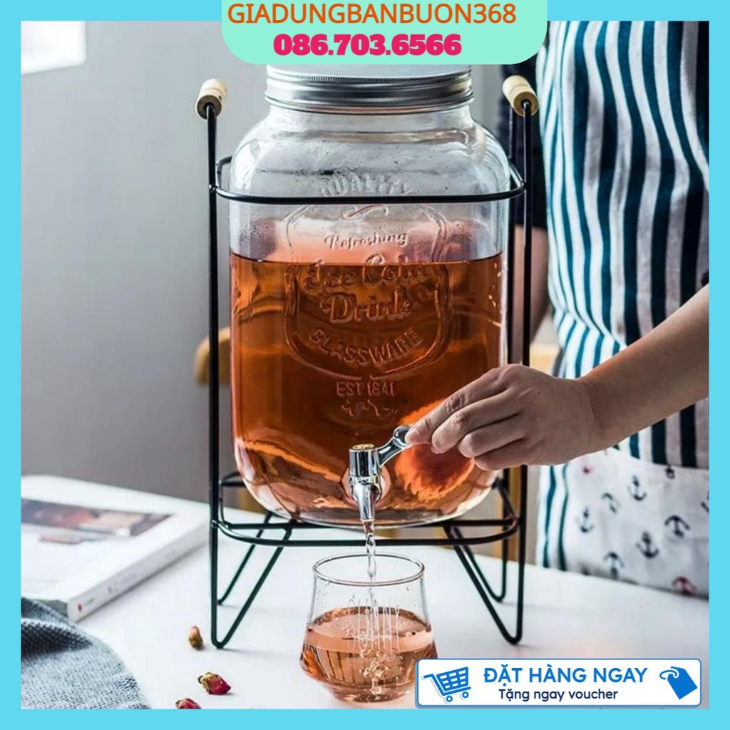 Bình Đựng Nước Để Tủ Lạnh Thuỷ Tinh 4L Có Vòi Vặn Tiện Lợi Kèm Kệ Xinh Xắn, Bình 4L Mix Nước Hoa Quả A.B ( Tuyển Sỉ)