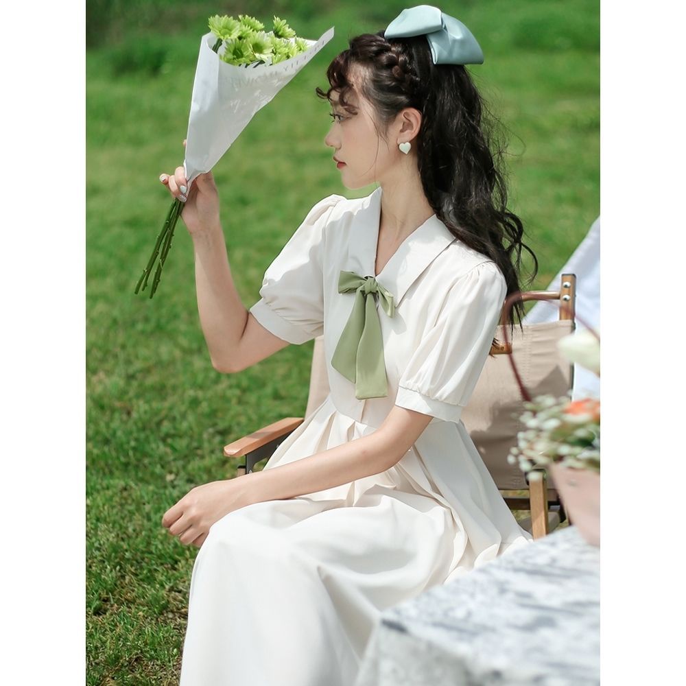 Đầm Dáng Chữ A Thắt Nơ Eo Phong Cách Pháp Thời Trang Mùa Hè Xinh Xắn Cho Nữ