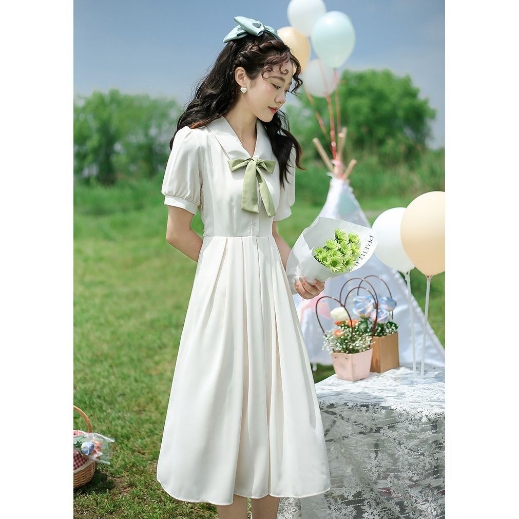 Đầm Dáng Chữ A Thắt Nơ Eo Phong Cách Pháp Thời Trang Mùa Hè Xinh Xắn Cho Nữ